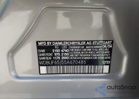 2005 Mercedes-Benz E 320 z USA, uszkodzony, nr VIN WDBUF65J55A670485